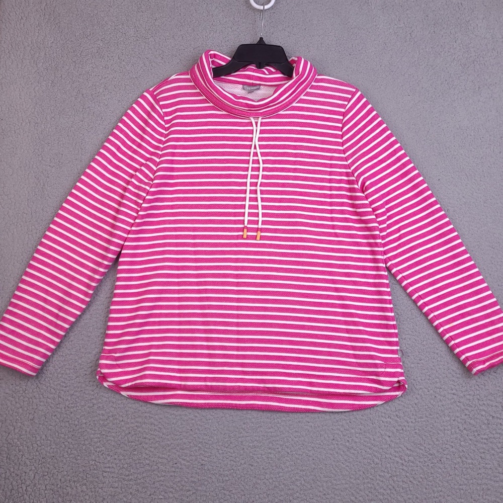 T by Talbots‎ Womens XL Cowl Neck Striped Pullover Sweater Drawstring Pink